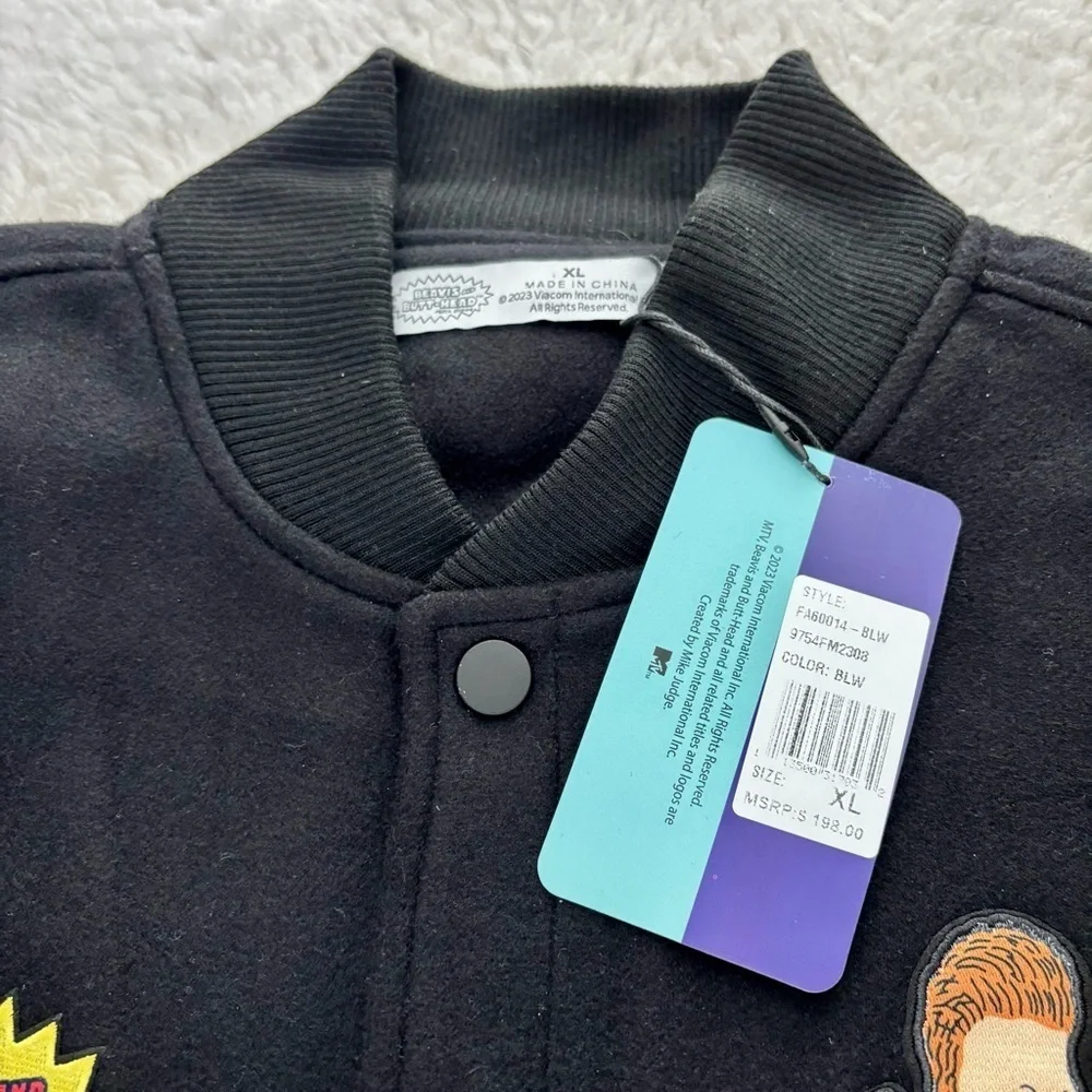 Davis & Butt Head  Black and White Leather / Fabric Bomber Jacket size XL